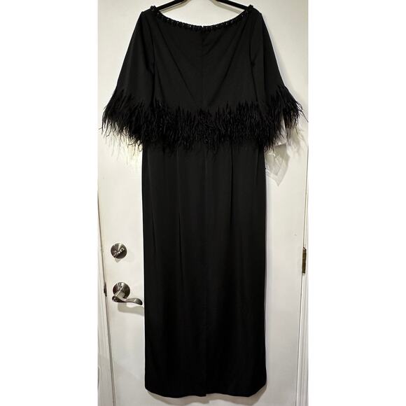 Mac Duggal Embellished Neck Feather Trim Cocktail Dress 11787 Size 14 Evening - Picture 12 of 16